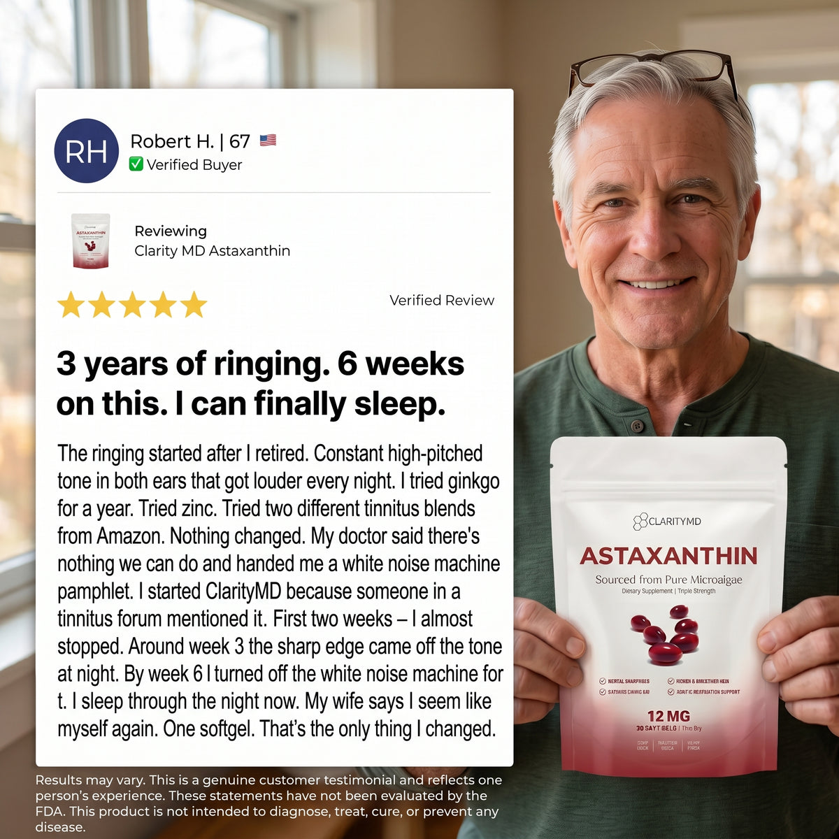ClarityMD Astaxanthin 12mg Softgels - Reduced Ringing, Better Sleep & Total Inner Ear Cell Defence Clarity MD