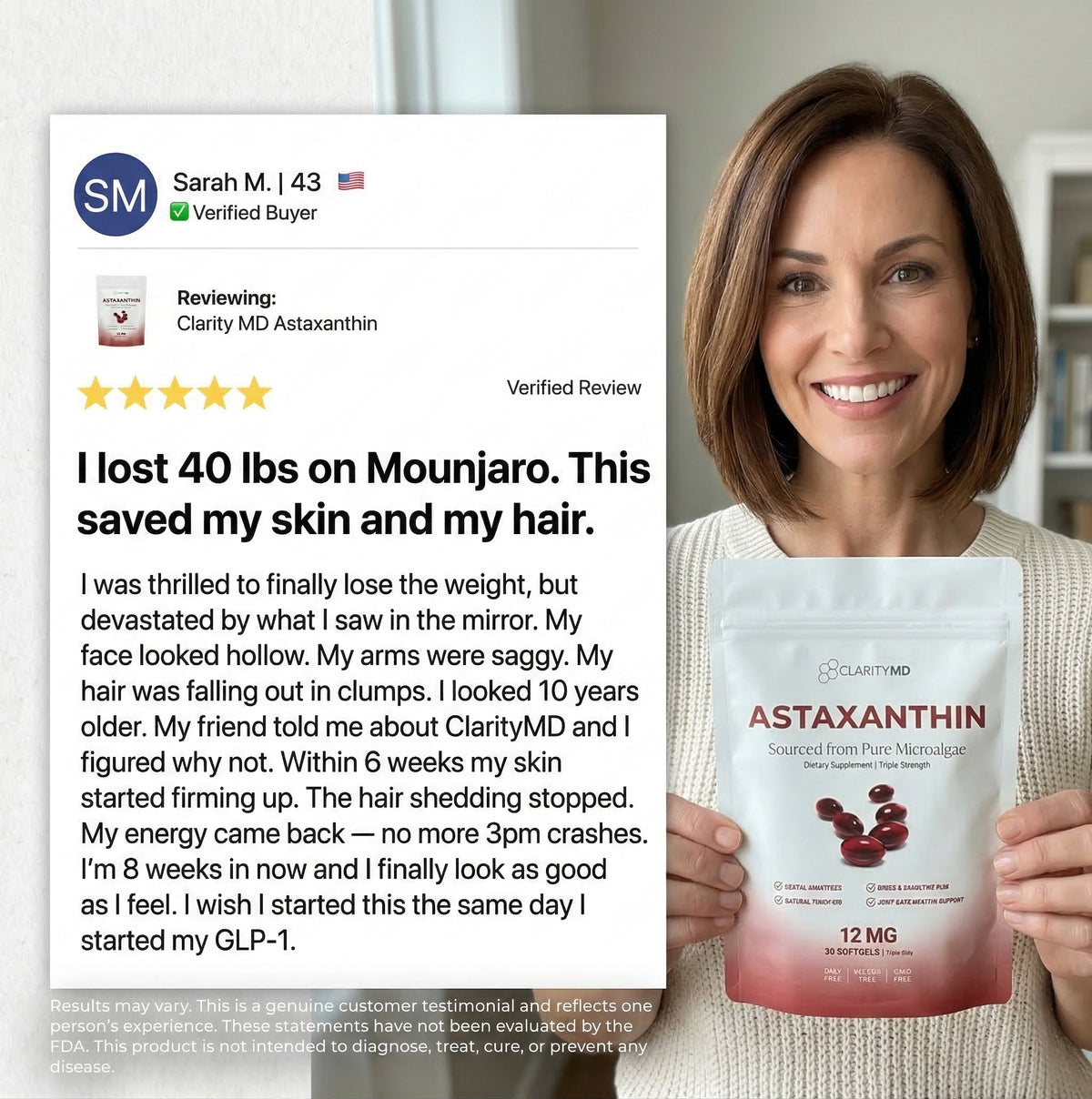 ClarityMD - Astaxanthin 12mg Softgels - Naturally Preserve Firm Glowing Skin, Healthy Hair & Energy