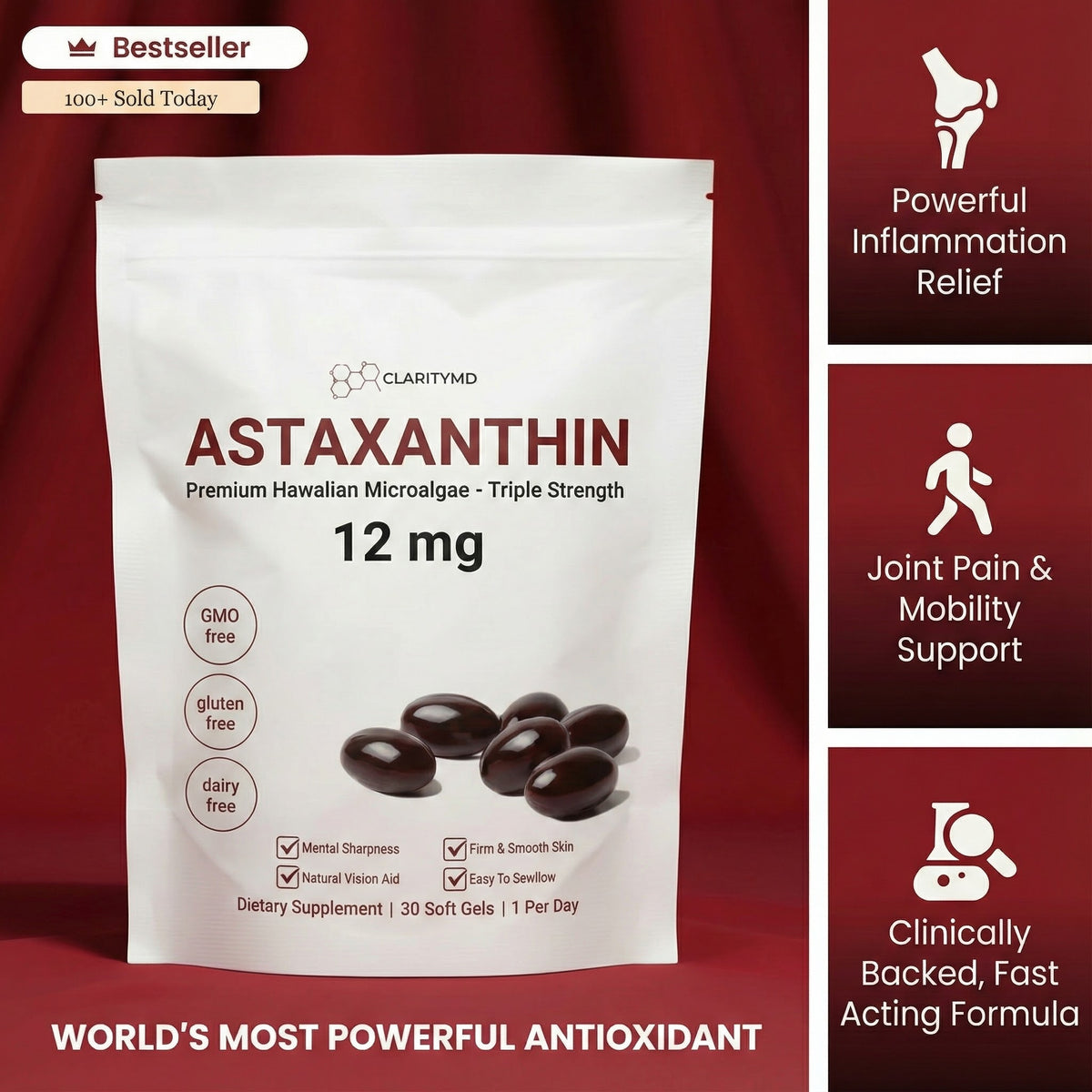 ClarityMD Astaxanthin Softgels - Powerful Support for Joints, Inflammation & Mobility