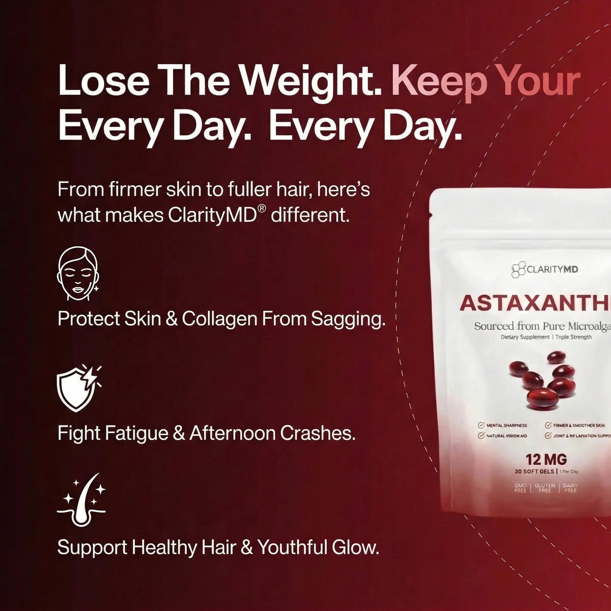 ClarityMD - Astaxanthin 12mg Softgels - Naturally Preserve Firm Glowing Skin, Healthy Hair & Energy