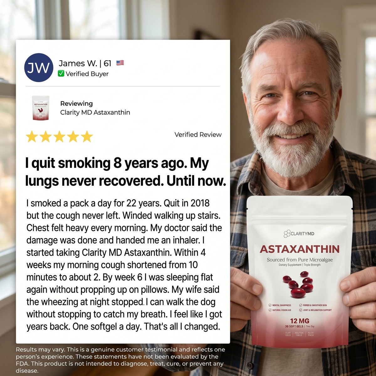 ClarityMD - Astaxanthin 12mg Softgels - Clearer Breathing, Chest Comfort & Total Lung Cell Defence