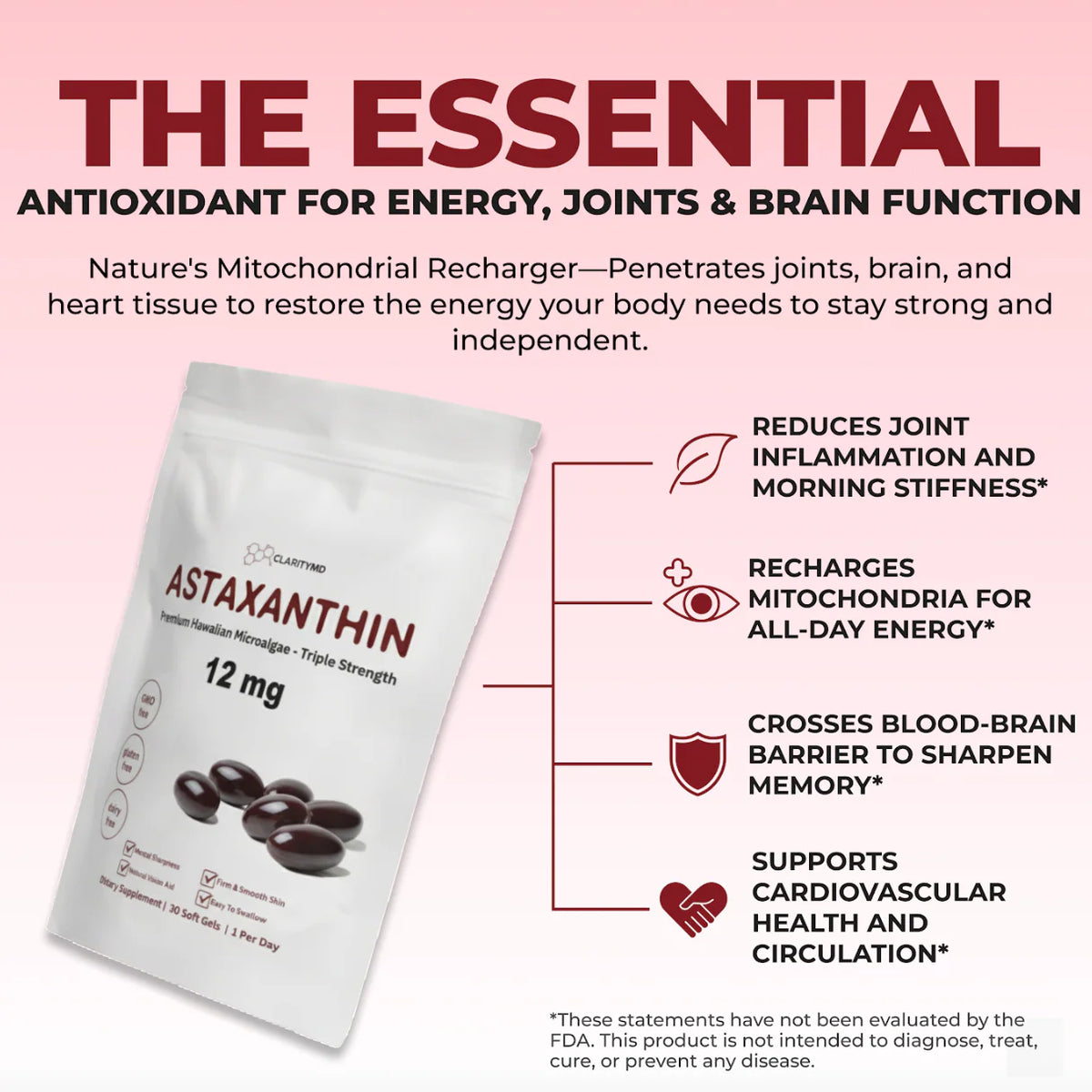 ClarityMD Astaxanthin Softgels – Naturally Fights Oxidative Stress & Protects Your Sharpness, Mobility, and Independence