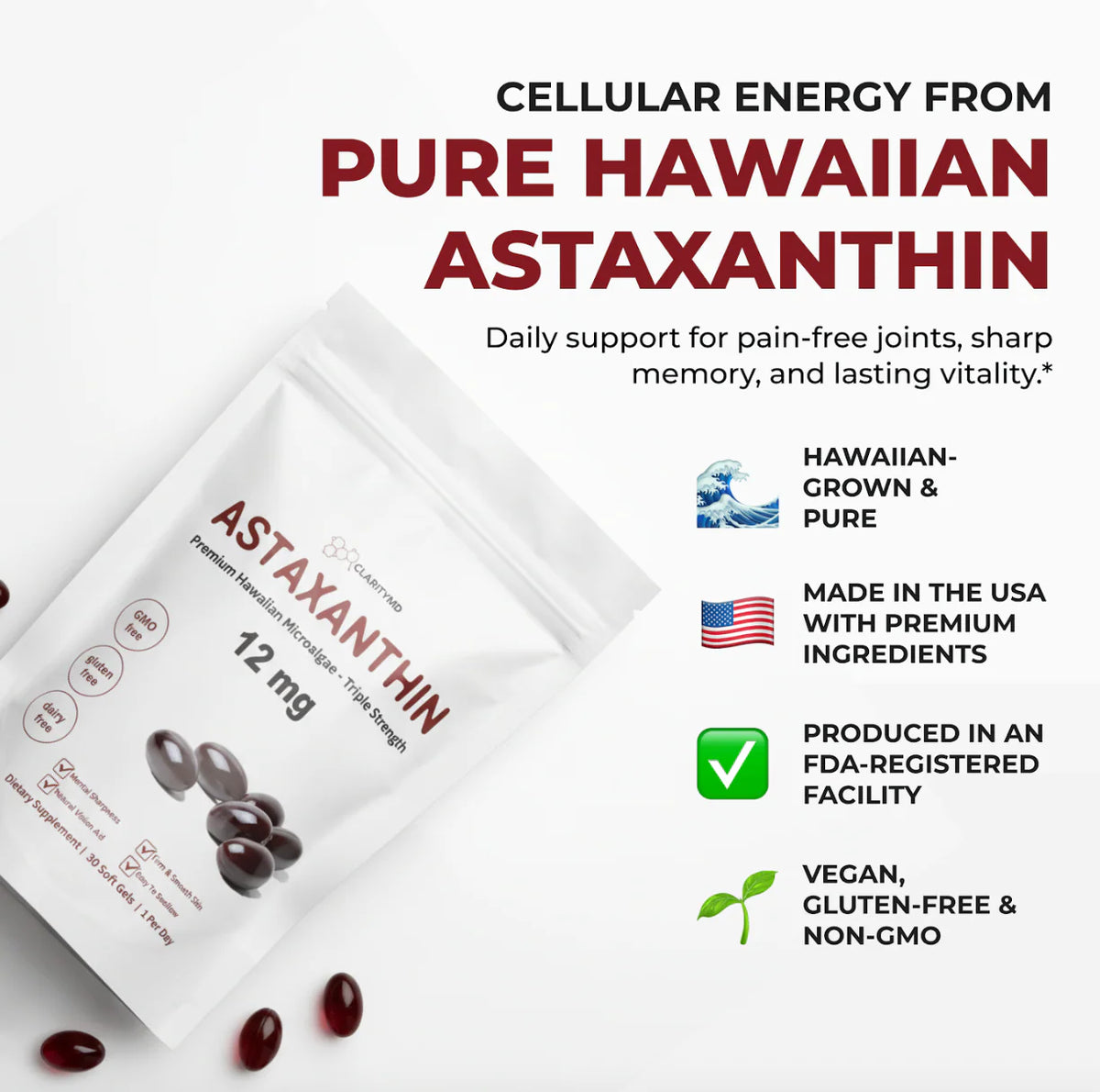 ClarityMD Astaxanthin Softgels – Naturally Fights Oxidative Stress & Protects Your Sharpness, Mobility, and Independence
