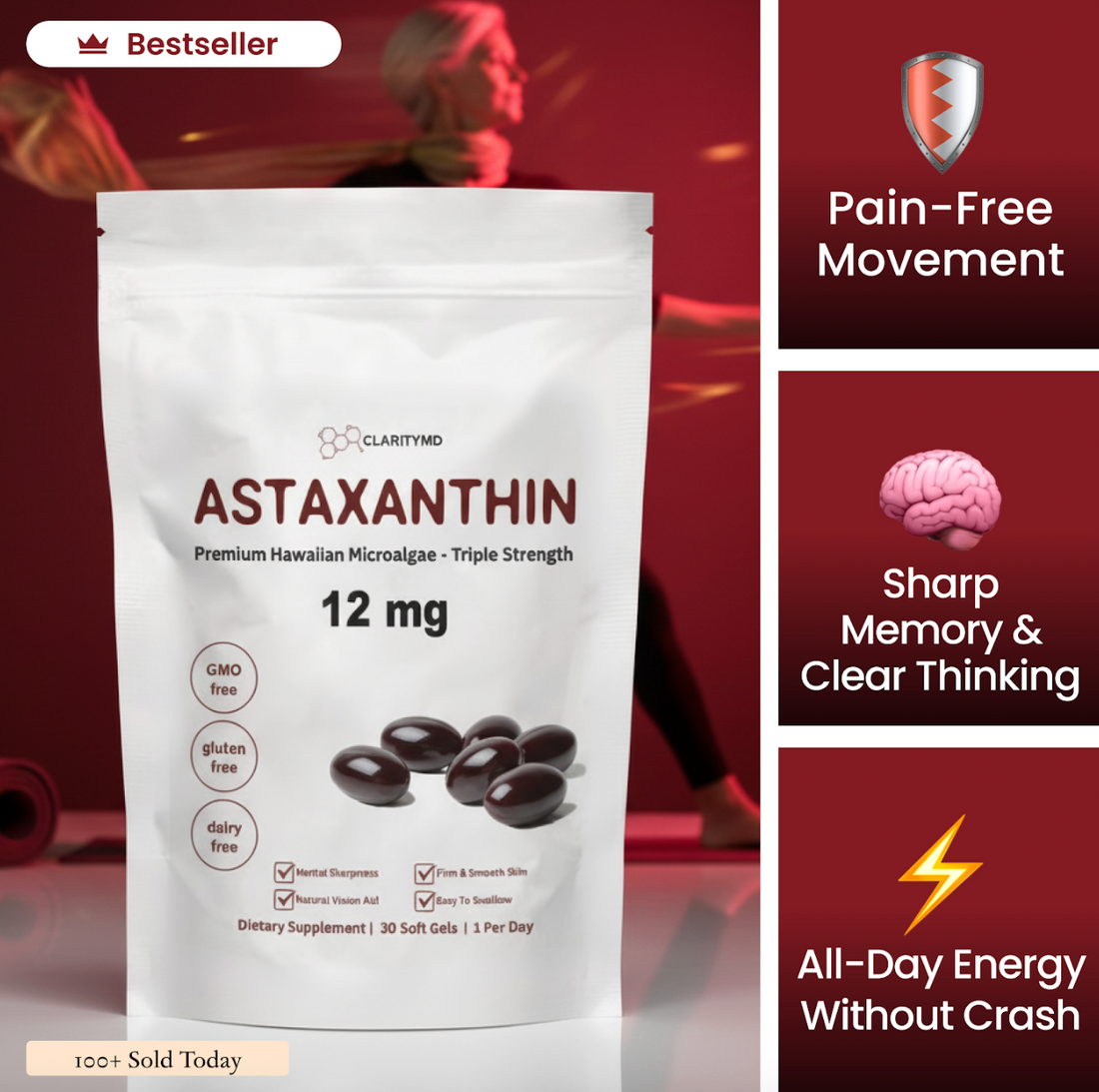 ClarityMD Astaxanthin Softgels - Premium Hawaiian Formula for Skin, Eyes, Brain & Energy