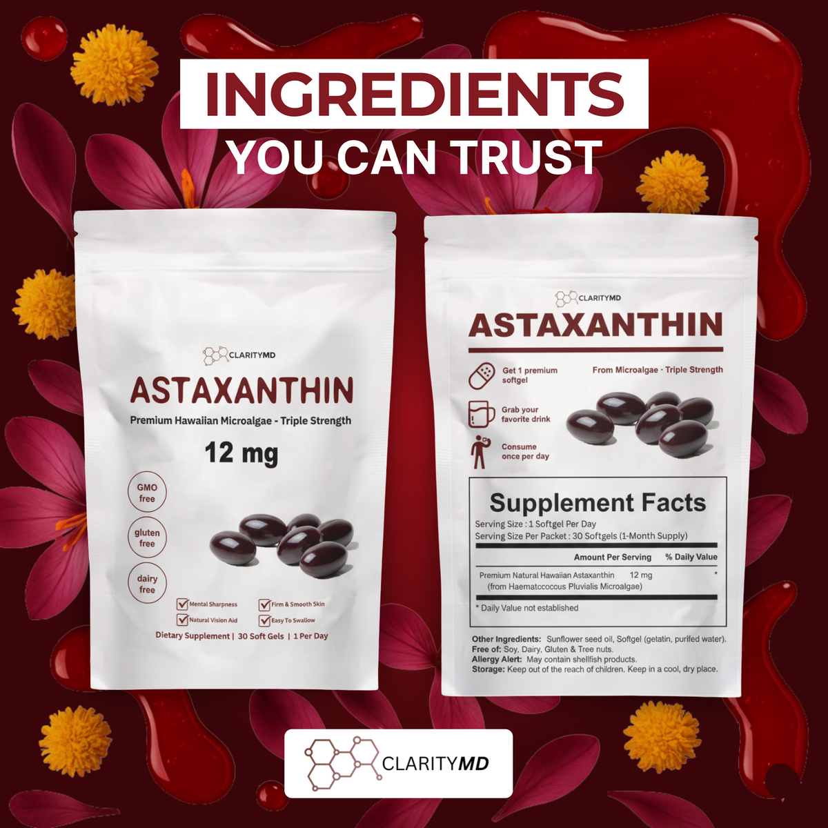 ClarityMD Astaxanthin Softgels - Naturally Protects Your Eye Cells To Restore Sharp, Clear Vision