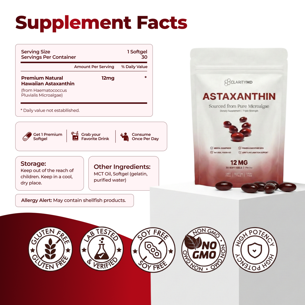 ClarityMD Astaxanthin Softgels – Natural Support Against Oxidative Stress & Long-Term Wellness